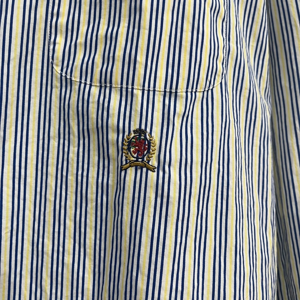 Vintage Tommy Hilfiger Blue, Yellow and White Striped Dress Shirt Size XL - Picture 3 of 6